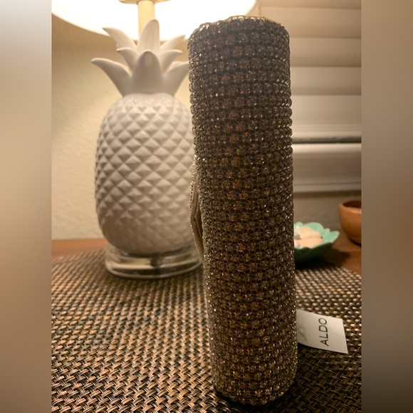 ALDO Clutch w/Tag: Beige/Bronze Rhinestones & Sequins Chain Handle Inside Pocket - Picture 6 of 9